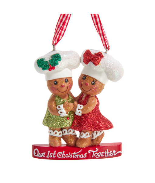 Ornement en résine, couple de pain d'épice dansant.