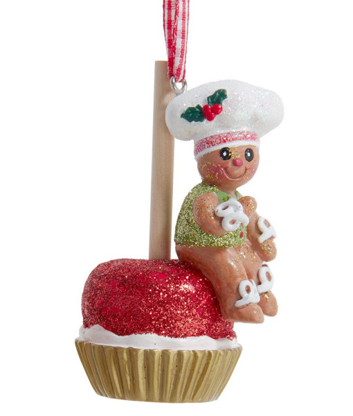 Ornement en résine, petite fille en pain d'épices sur pomme festive