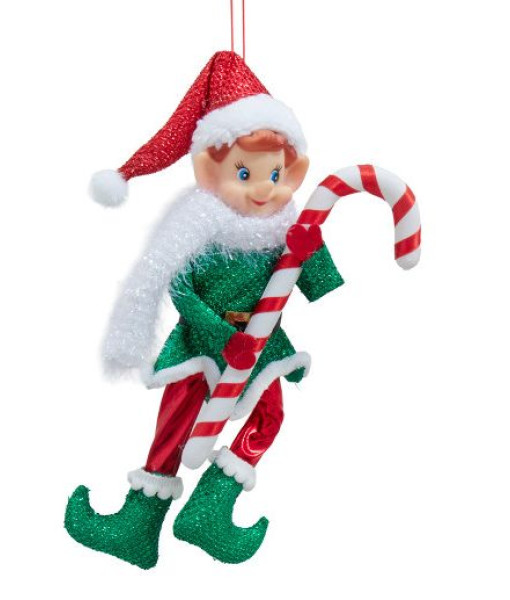 Ornement, Lutin avec  une canne en bonbon