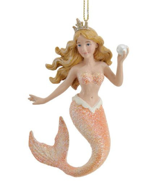 Ornement, sirène corail  avec couronne et perles