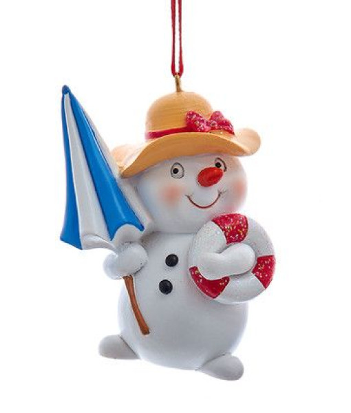 Bonhomme de neige de plage avec parasol.