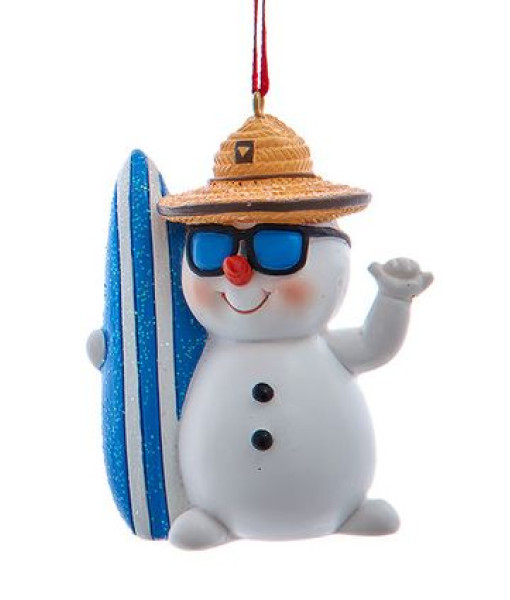 Bonhomme de neige de plage avec planche.