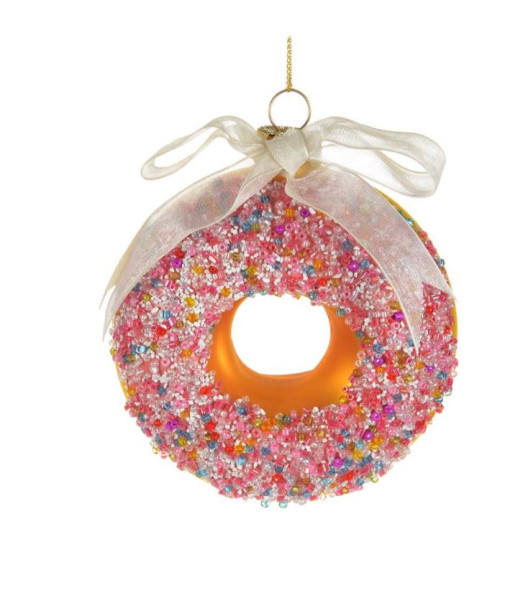 Ornement en verre, donut avec des vermicelles.