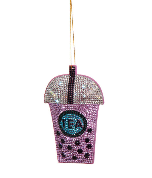 Ornement en polyester et en verre, Collection Bedazzled™ Ornement Bubble Tea en tissu