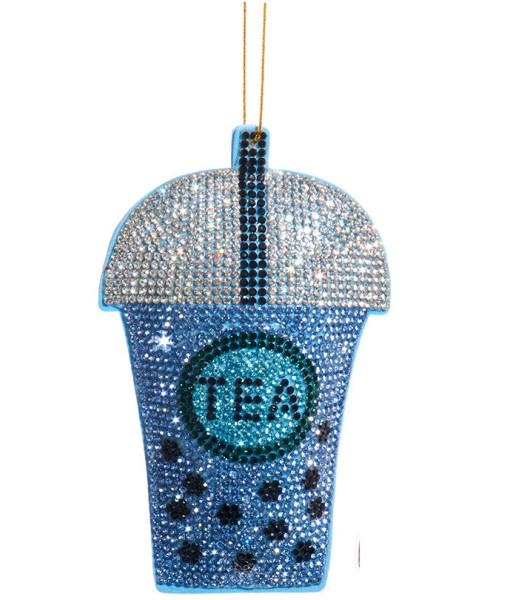 Ornement en polyester et en verre, Collection Bedazzled™ Ornement Bubble Tea en tissu