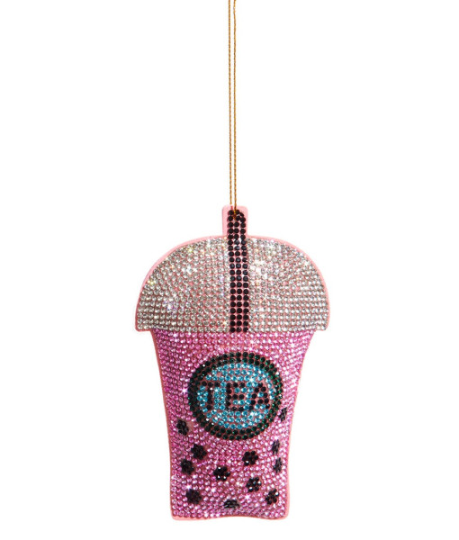 Ornement en polyester et en verre, Collection Bedazzled™ Ornement Bubble Tea en tissu