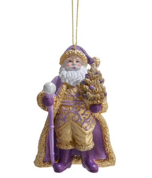 Ornement de Pere Noël violets et dorés