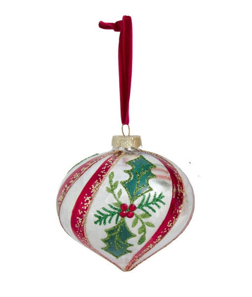 Ornement en verre de style oignon, avec motif de houx