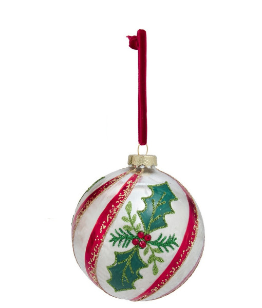 Ornement en verre en forme de boule, avec un motif de houx