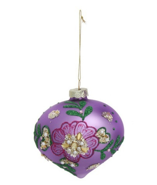 Boule en verre violette et dorée, ornement style oignon