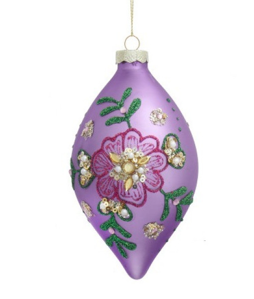 Boule en verre violette et dorée, forme de goutte