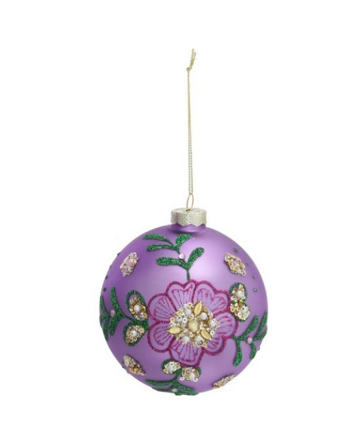Boule en verre violette et dorée, ornement