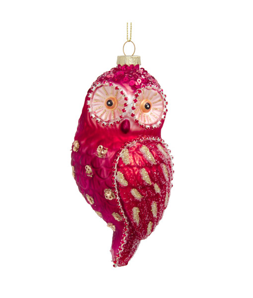 Ornement Hibou Rouge Rosé en Verre
