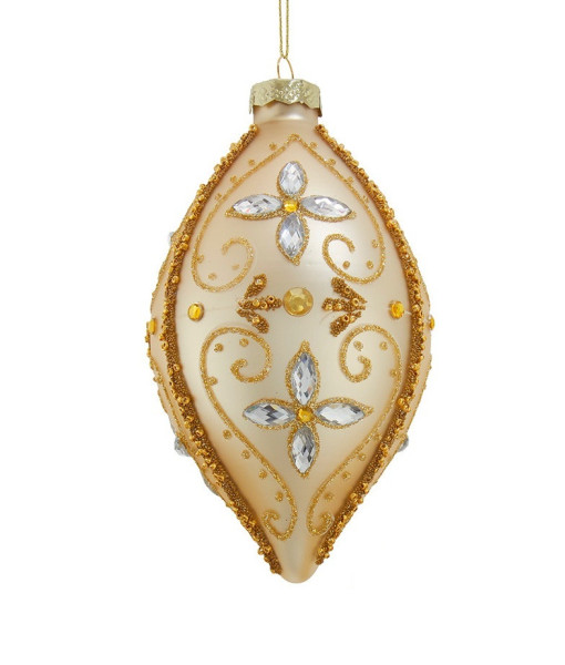 Boule en verre doré avec pierres précieuses et paillettes