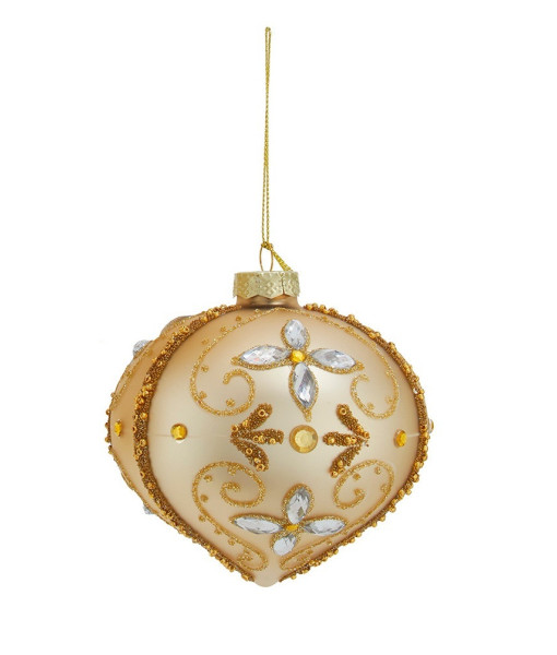 Boule en verre doré avec pierres précieuses et paillettes