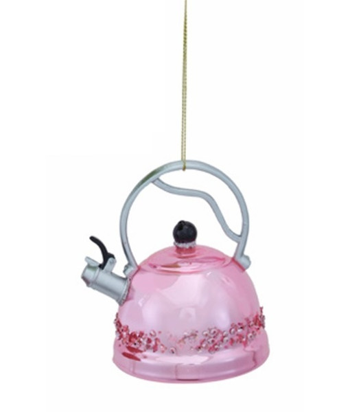 Ornement en verre, Boules Nobles™ Bouilloire à thé en verre rose.