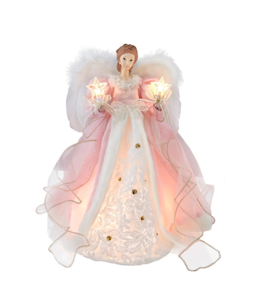 Ornement pour sapin de Noël, ange rose illuminé.