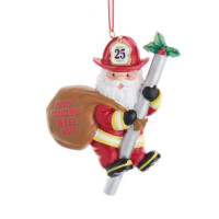 Ornement en résine, Père Noël le pompier.
