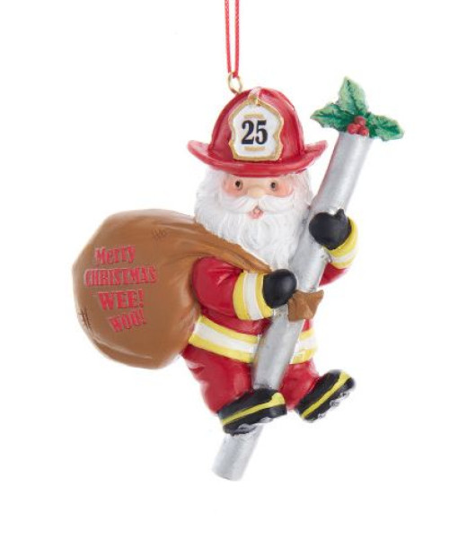 Ornement en résine, Père Noël le pompier.