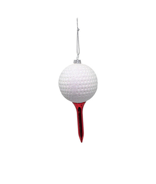 Ornement en plastique, balle de golf avec tee.