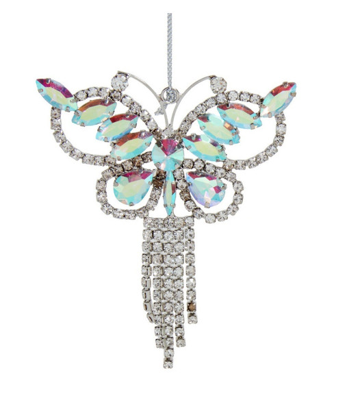 Papillon irisé transparent avec gemme, ornement