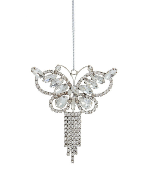 Papillon irisé transparent avec gemme, ornement