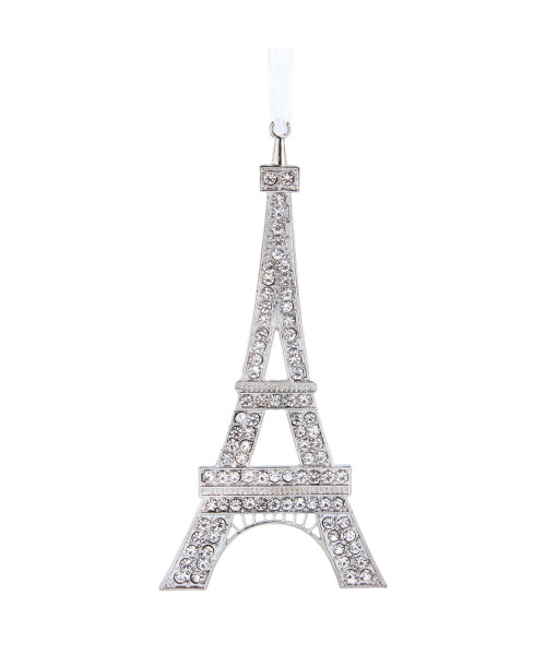 Ornement de la tour Eiffel argentée avec des pierres claires