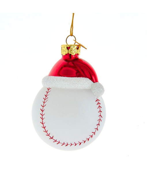 Ornement en verre, Noble Gems™ Baseball en verre avec un chapeau de Père Noël.