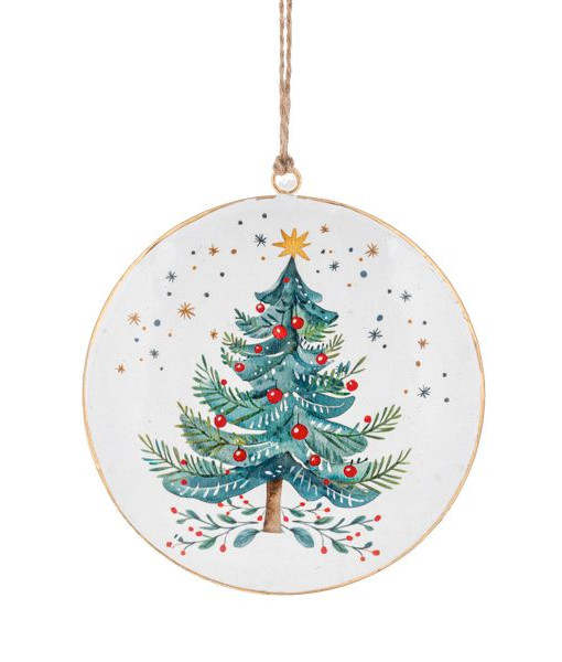 Ornement en disque métallique, sapin de Noël, style nordique Ornement en disque métallique, sapin de Noël, style nordique