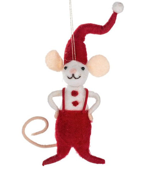 Ornement en laine polyester, souris du Père Noël artisanale