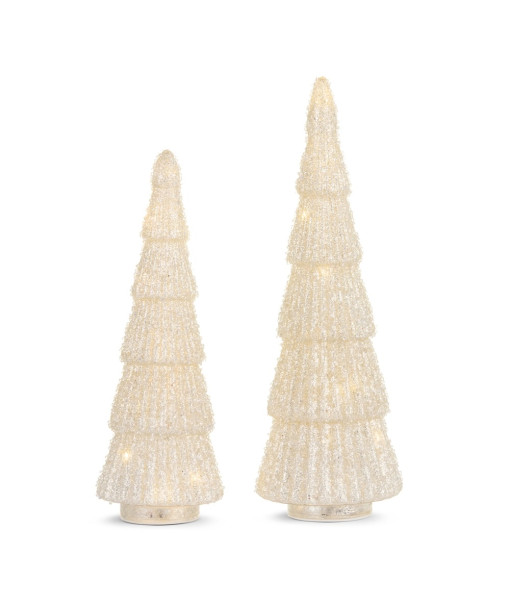 Arbres scintillants à paillettes champagne éclairés.