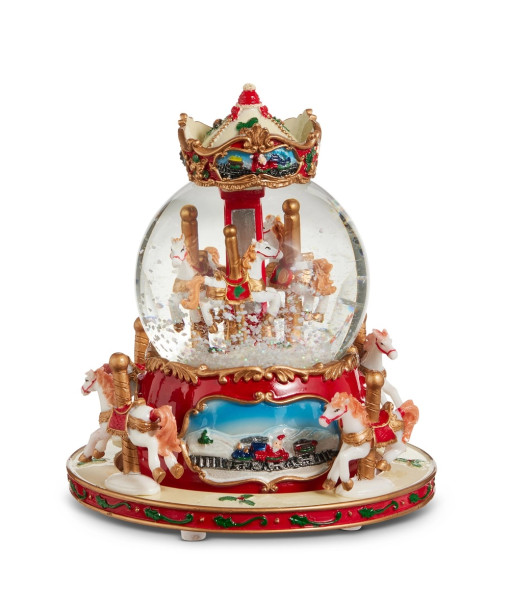 Décoration de table, globe d'eau musical animé en forme de carrousel