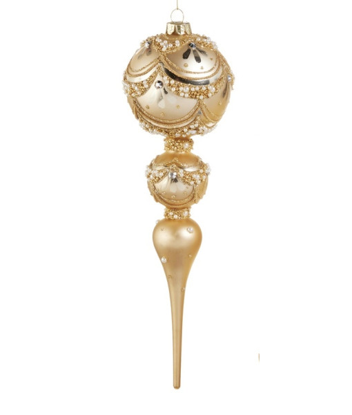 Ornement en verre, ornement de fleuron doré, avec garniture en perles