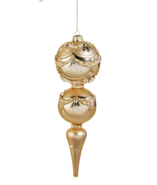 Ornement en verre, ornement de fleuron doré, avec garniture en perles