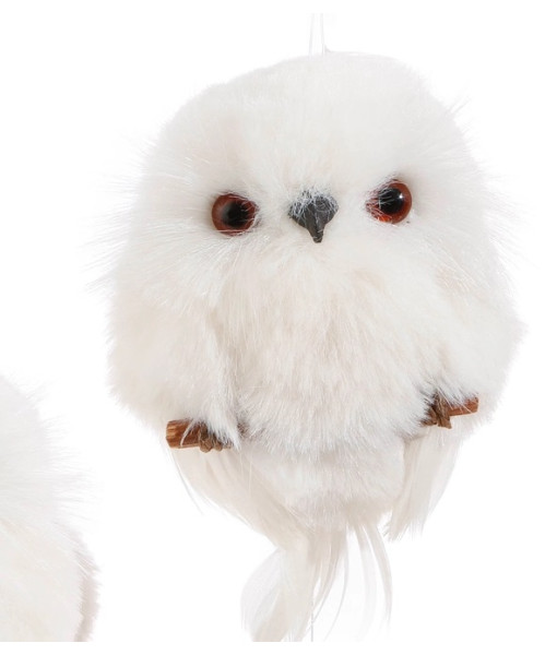 Ornement en peluche, chouette blanche.
