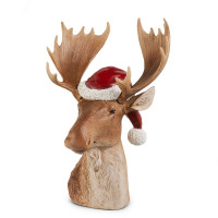Décoration de table, élan avec chapeau de Père Noël.