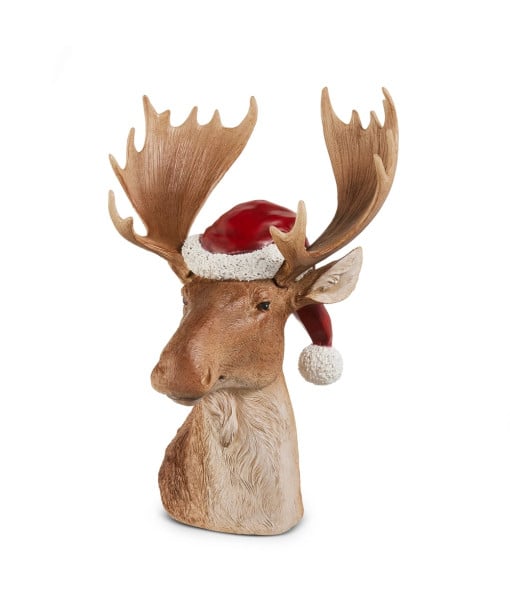 Décoration de table, élan avec chapeau de Père Noël.