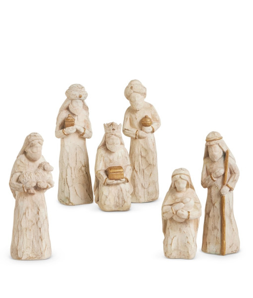Pièce de table de scène de la Nativité. Fabriquée en résine. Ensemble de 6 pièces.