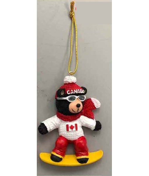 Ornement, souvenir du Canada, Ours en snowboard.