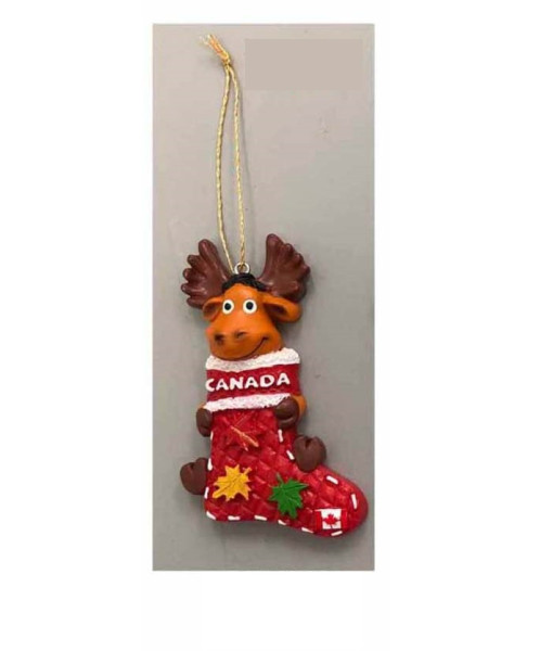 Ornement, Souvenir du Canada, Orignal avec bas de Noël très grand Ornement, Souvenir du Canada, Orignal avec bas de Noël très grand