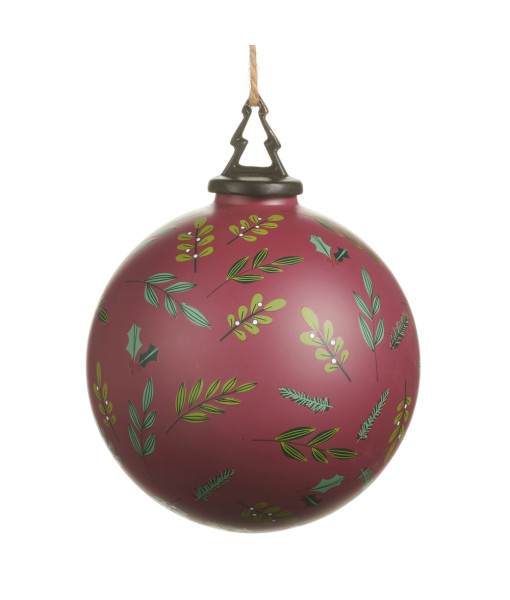 Ornement en verre, boule florale mate rouge foncé