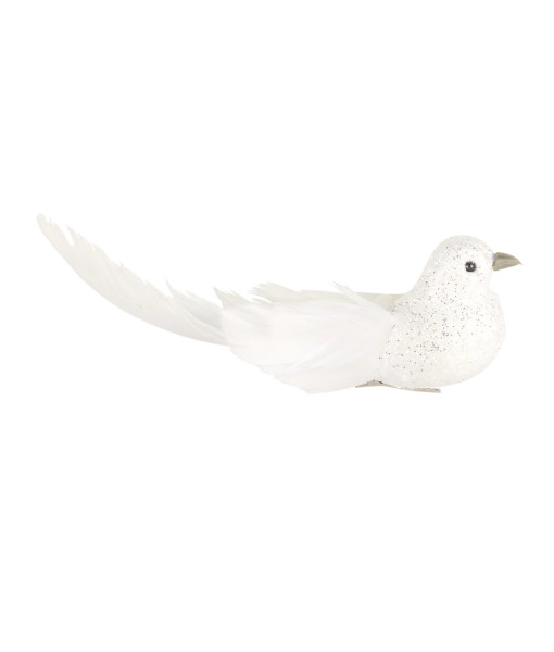 Ornement style clip, oiseau blanc pailleté